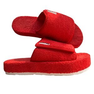 Hunter Terry Towelling Logo Slides Red Platform Sandals Size 10 Adjustable Strap